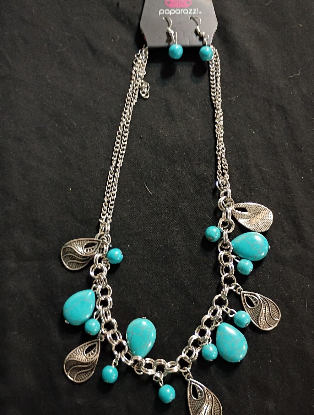 paparazzi Turquoise Teardrop and Charm Necklace in Blue and Silver